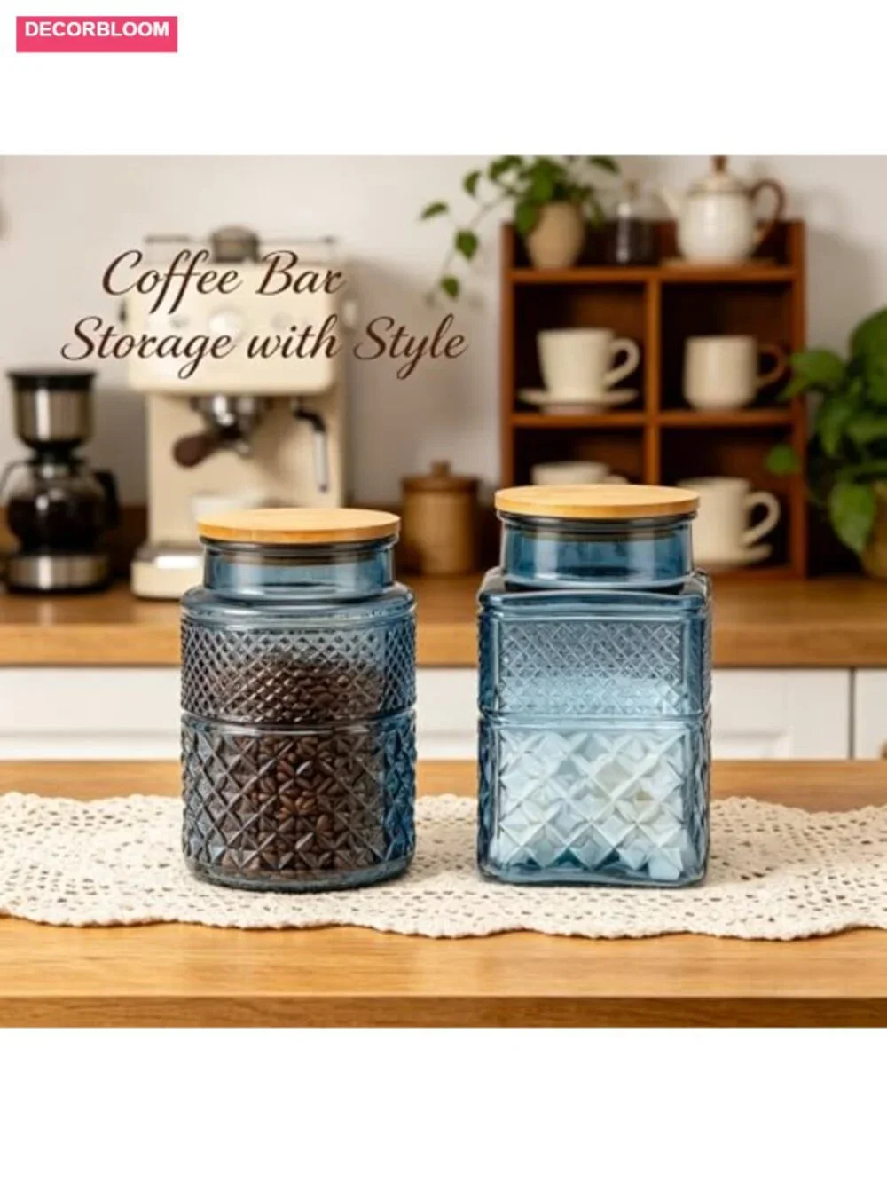 Large Glass Storage Jar Set of 2, 60 FL OZ Airtight with Bamboo Lid